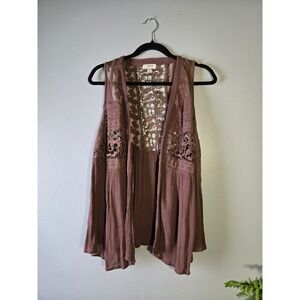 Umgee Lace Boho Sleeveless Vest | Mauve Brown | M/L
